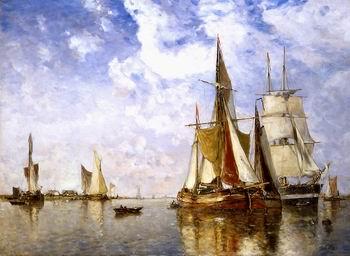 Seascape, boats, ships and warships. 19, unknow artist